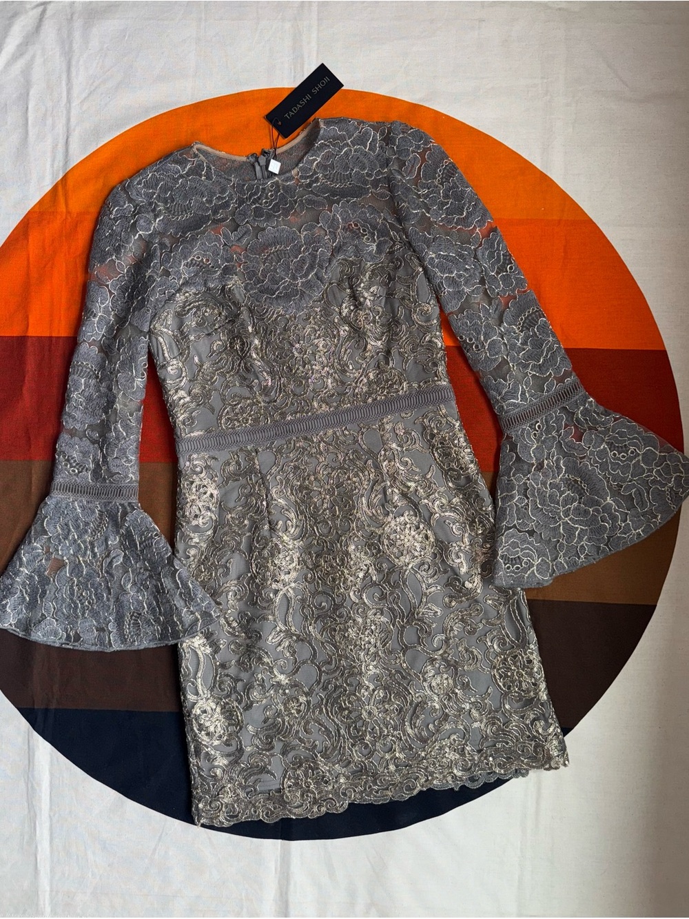 Tadashi Shoji Somerset embroidered bell sleeve dress NWT